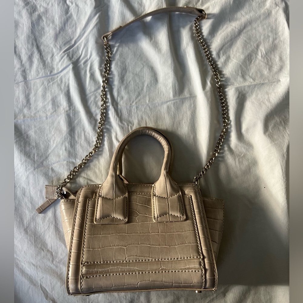 zara faux leather beige purse, silver tone hardware